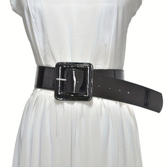 Bright PU Wide Belt Square Buckle Waistband Women