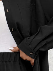 Solid Long Sleeve Button Up Shirt & Loose Pants 2 Piece Set
