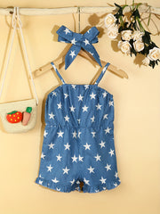 Girls Stars Print Off Shoulder Romper Jumpsuit