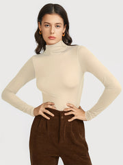 Solid Long Sleeve Turtleneck Top Soft High Neck Tee Shirt