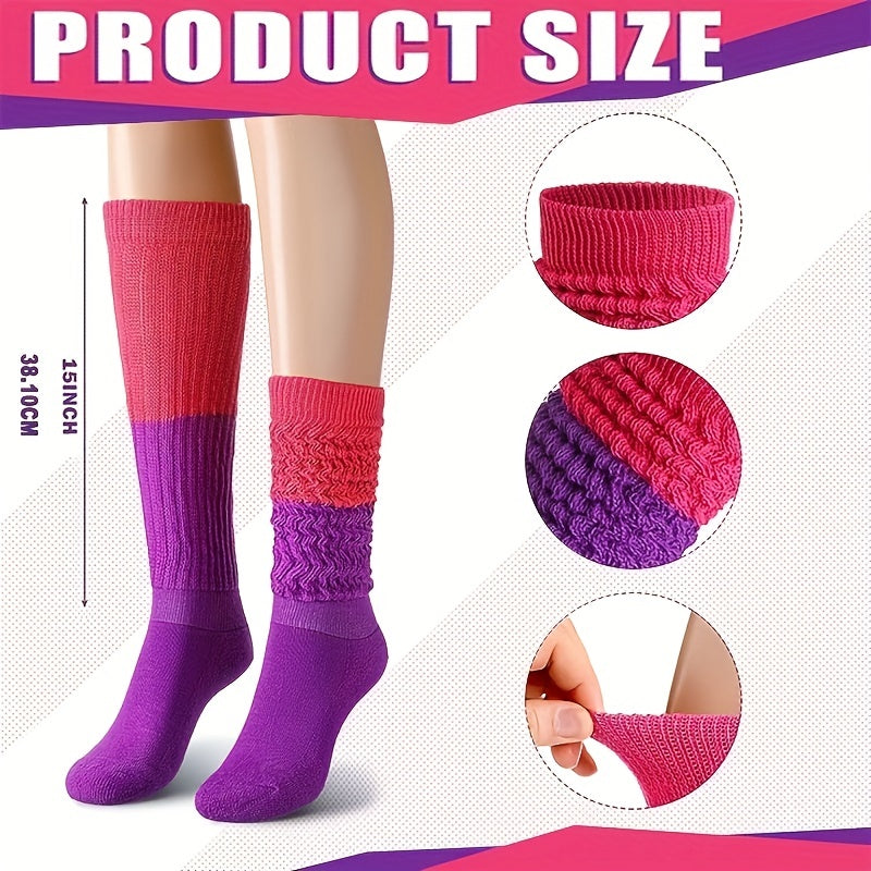 Colorful Warm Slouch Socks for Women - Chunky Knit Scrunchie Socks