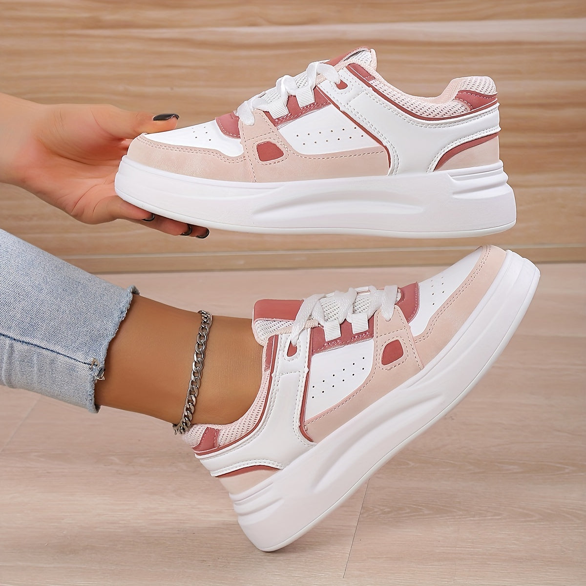 Women's Colorblock Casual Sneakers Flatform Non slip Sporty Shoes