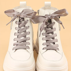 Polyester Ribbon Glossy Shoelaces Lace Silk Satin Wide Flat Shoelaces