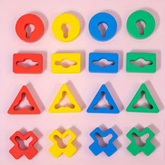 Wooden Geometric Shape Sorter Puzzle with Stacking Rings