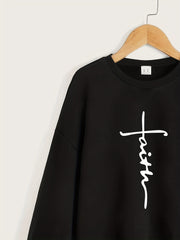 Girls' Top 'Faith' Letter Print Crew Neck Sweatshirt