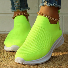 Women's Breathable Mesh Slip On Sneakers Lightweight Orange Sock Shoes
