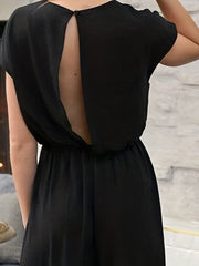 Backless Knotted Jumpsuit Solid V Neck Wide Leg Jumpsuit