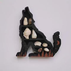 Wolf Shaped Crystal Storage Rack Wooden Wall Mounted Display Organizer