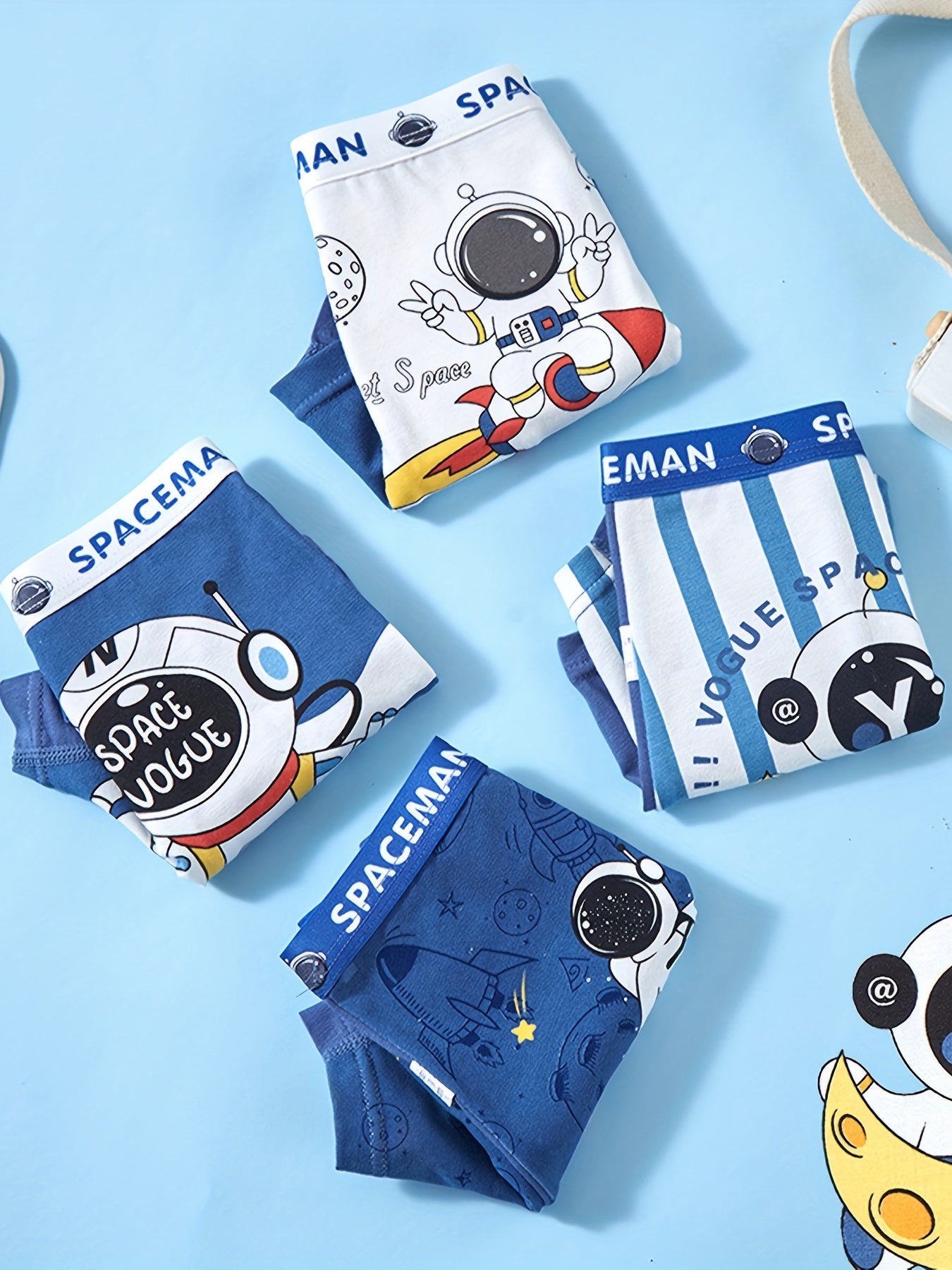 4pcs Boy's Astronaut Graphic Boxer Briefs Underwear Clothes