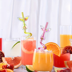6pcs Sequin Fruit Shape Straws Curved Plastic Bar Milk Tea Straws