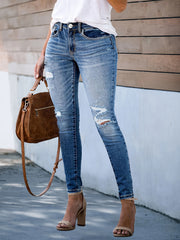Sexy Ripped Skinny Jeans Button Fly Denim Pants