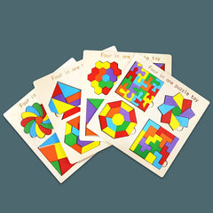 Wooden Brain Teaser Puzzle Set - Colorful Shapes Toy