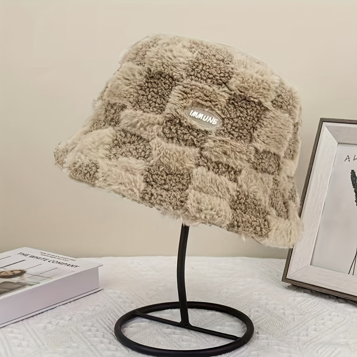 Soft Plush Winter Bucket Hat Women Faux Fur Windproof Cap