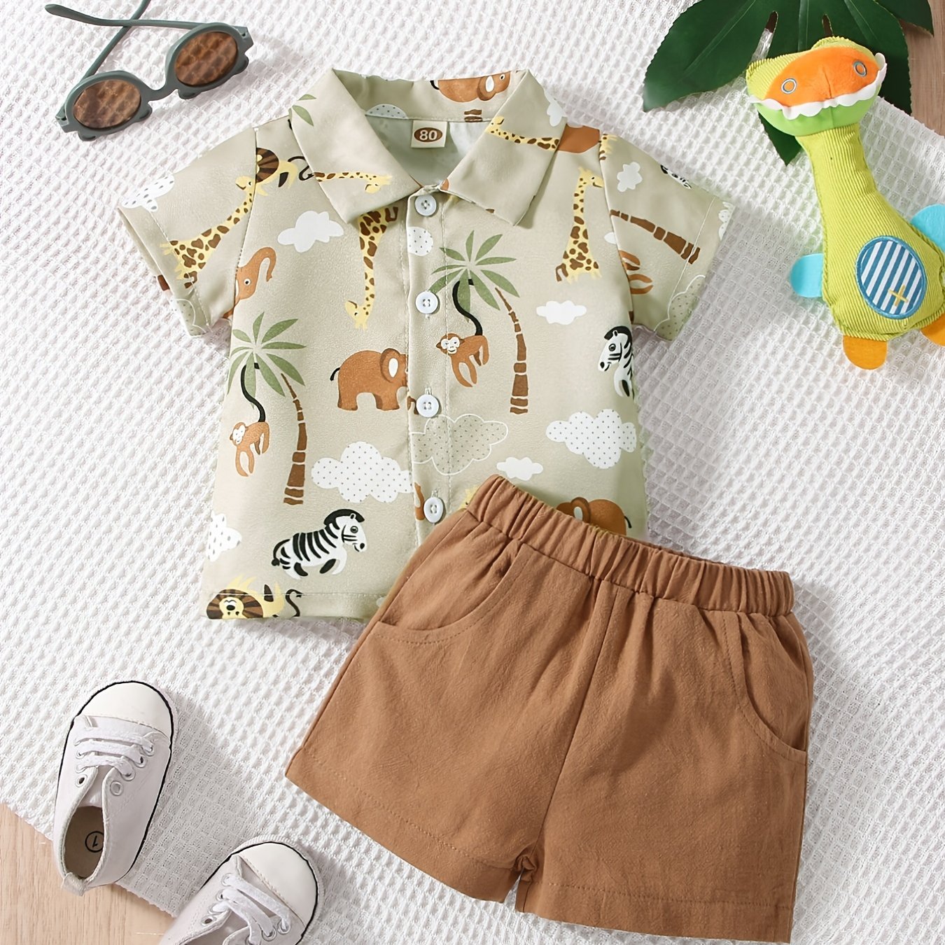 2pc Boys Animal Print Shirt & Shorts Set for Summer