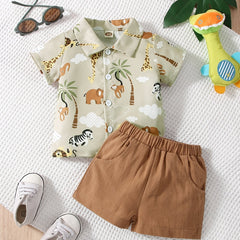 2pc Boys Animal Print Shirt & Shorts Set for Summer
