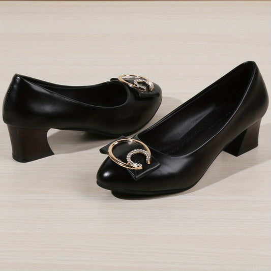 Women's Chunky Heel Comfort Pumps Closed Toe Slip On Shoes