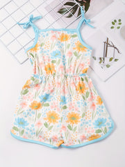 Toddler Girls Flowers Graphic Bow Sunflower Cami Rompers