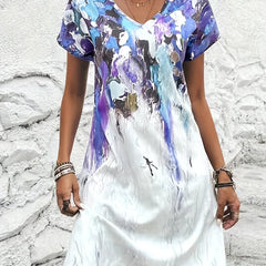 Casual Dress Women's V Neck Print Short Sleeve Stretch Dress