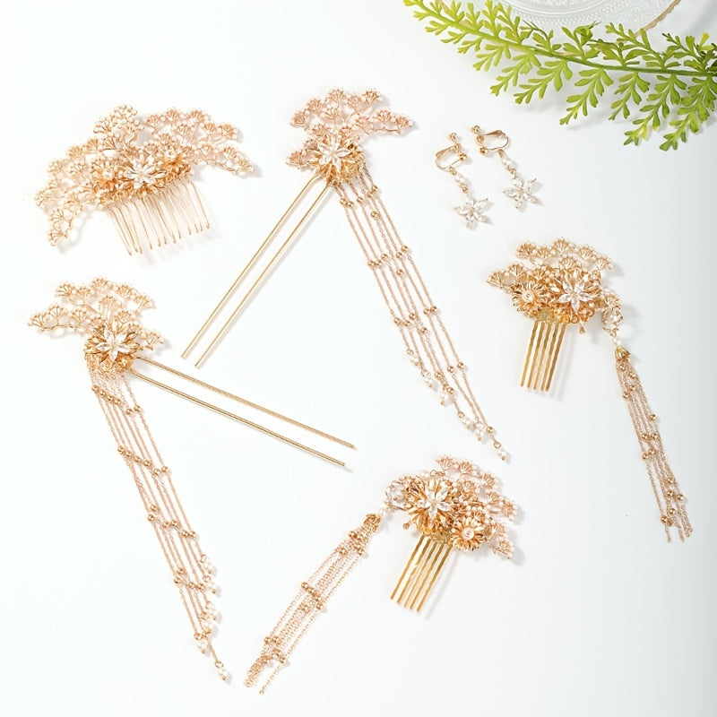 Faux Pearl Crystal Flower Bridal Jewelry Set