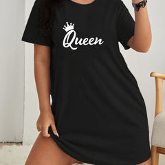 Crown Letter Print Lounge Dress Short Sleeve Nightdress