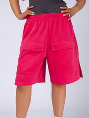 Solid Elastic Side Split High Rise Shorts