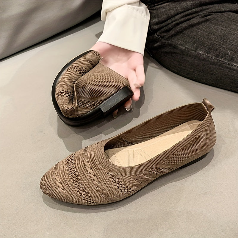 Women's Breathable Knit Flat Shoes Casual Pointed Toe Lightweight Solid Shoes