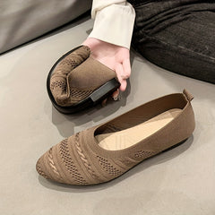 Women's Breathable Knit Flat Shoes Casual Pointed Toe Lightweight Solid Shoes