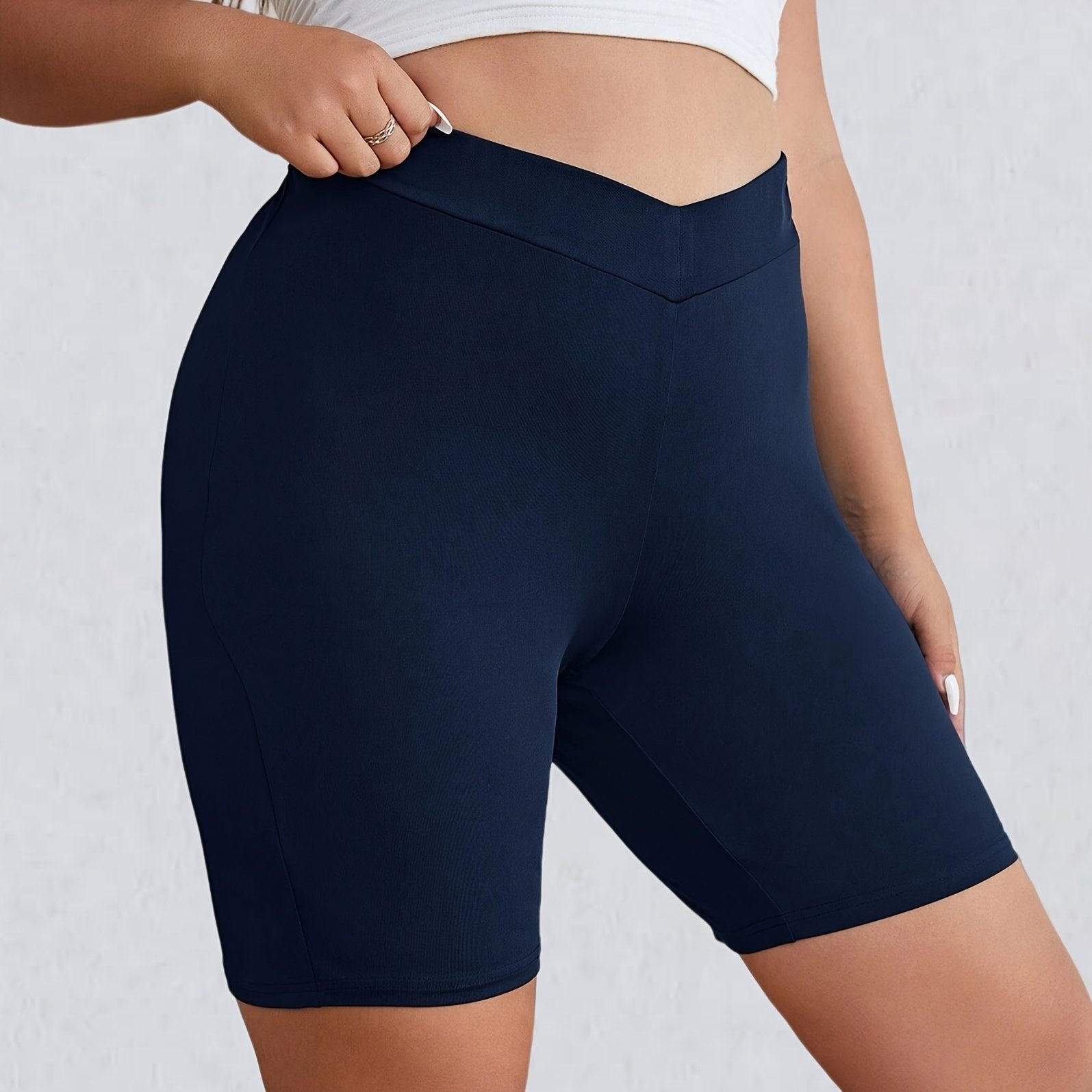 Women's Solid Wide Waistband Biker Shorts