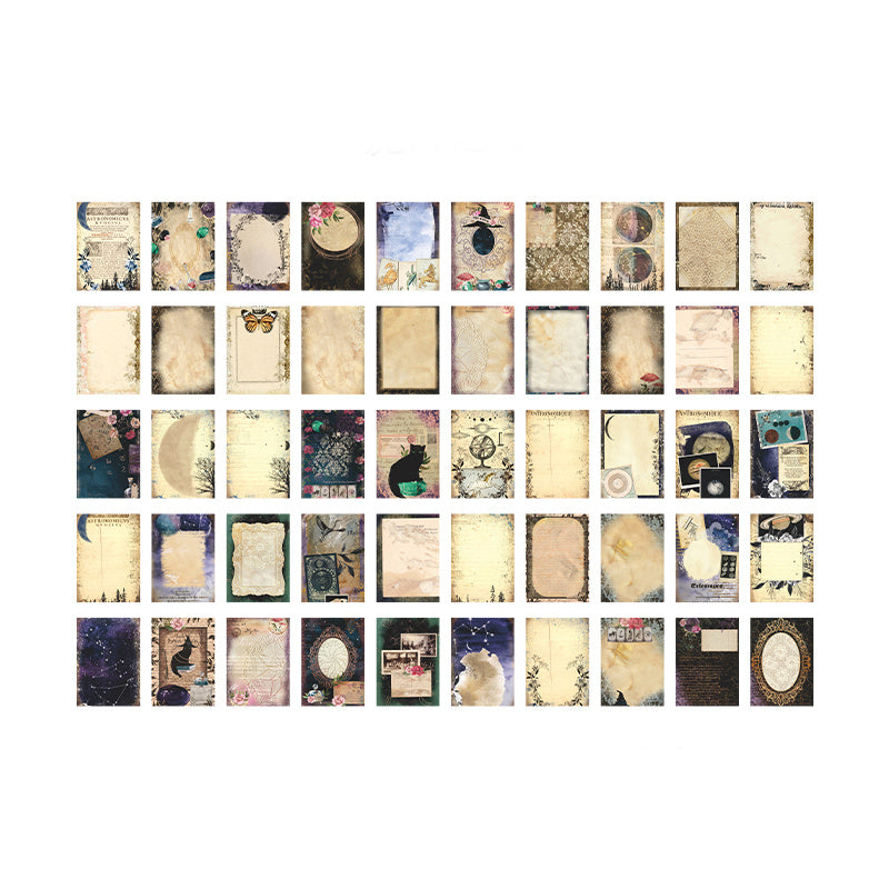 100 Pcs Vintage Scrapbook Material Paper Set - Magic Dark Style DIY 9x13.97 Cm
