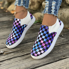 Checked Print Lightweight Canvas Skate Shoes Non Slip Loafers