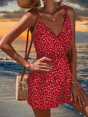 Heart Print V neck Spaghetti Dress Beach Wear Cami Dress Women's Clothing