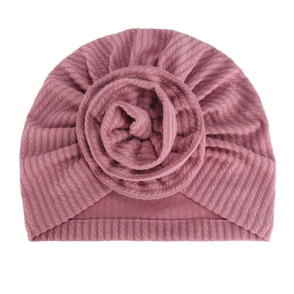 Embossed Plate Flower Turban Cap Vintage Elastic Head Wrap