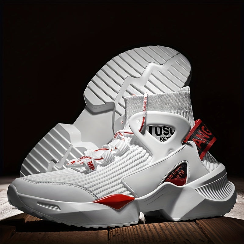 Men's High Top Knit Sneakers Lace Up Breathable