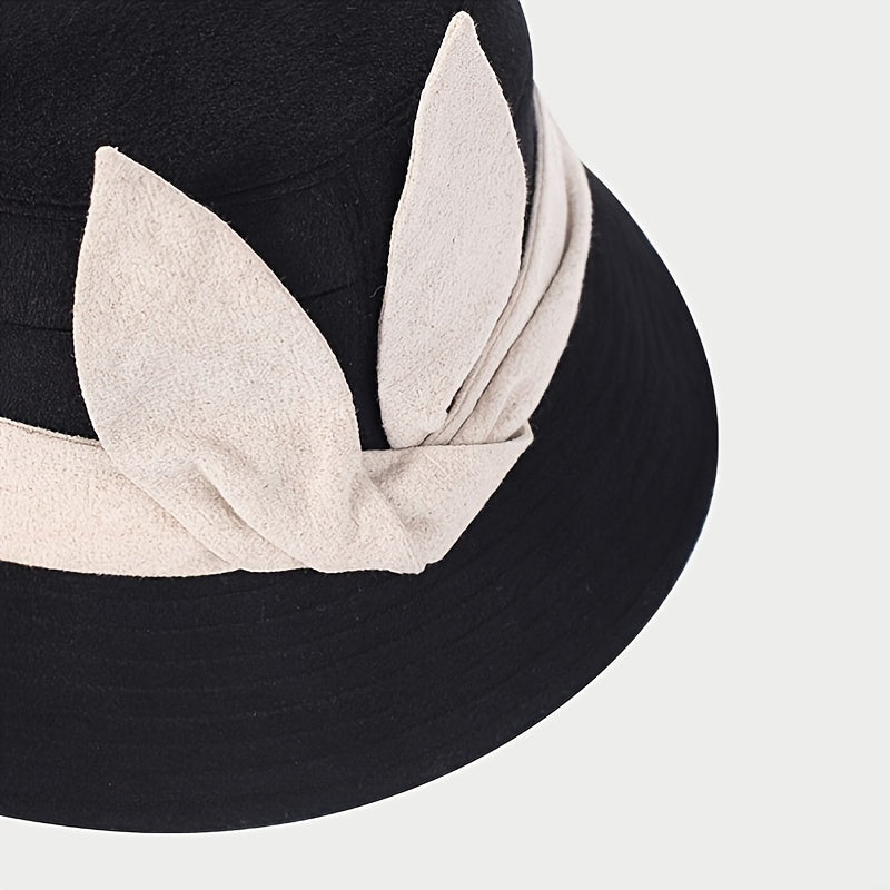 Women's Warm Bow Bucket Hat Retro Autumn Winter Fisherman Hat