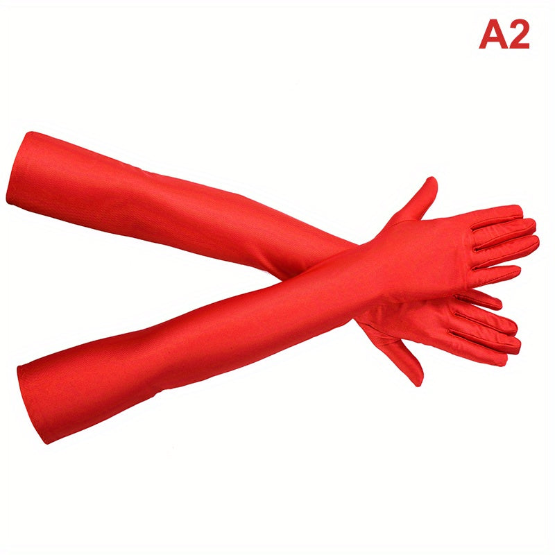 Solid Stretch Gloves Long Party Wedding Performance Gloves Women