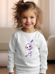 Girls Rabbit Pattern Crew Neck Long Sleeve Sweatshirt