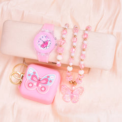 Girls Silicone Butterfly Watch Set with Bracelet, Necklace, Coin Purse