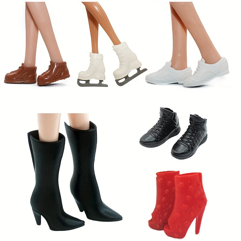 6 Pairs Female Doll Shoes Pack Boots Loafers Skating Peep toe 29 21 Dolls