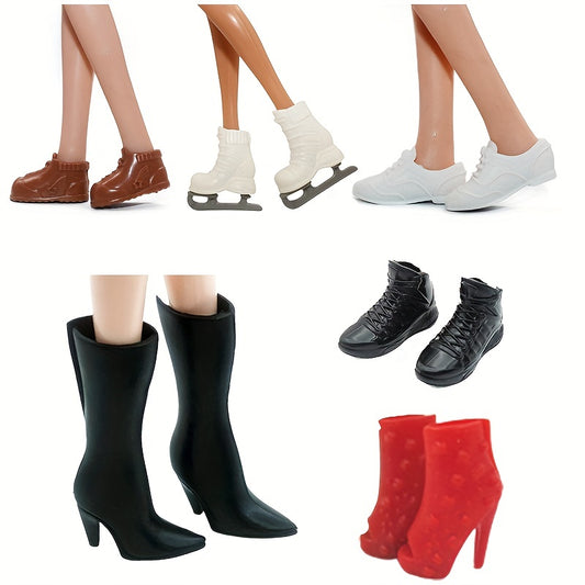 6 Pairs Female Doll Shoes Pack Boots Loafers Skating Peep toe 29 21 Dolls