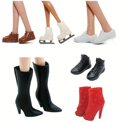 6 Pairs Female Doll Shoes Pack Boots Loafers Skating Peep toe 29 21 Dolls
