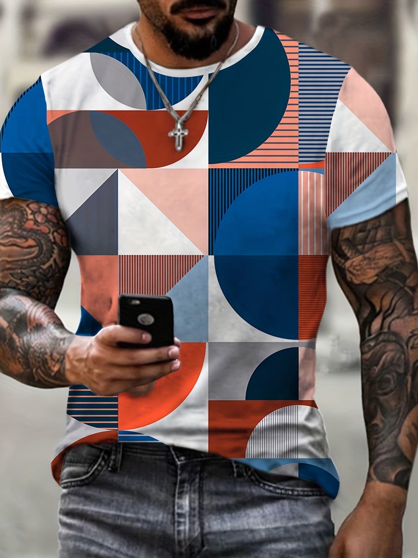 Men's Geometry Graphic T shirt 3D Print Comfy Stretch Slim fit Tee Top