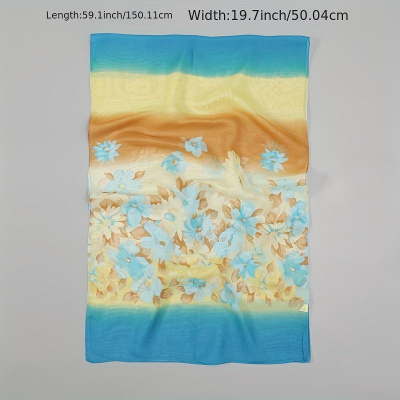 Chiffon Scarf Gradient Flower Print Shawl Sunscreen Windproof Head Wrap