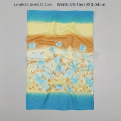 Chiffon Scarf Gradient Flower Print Shawl Sunscreen Windproof Head Wrap