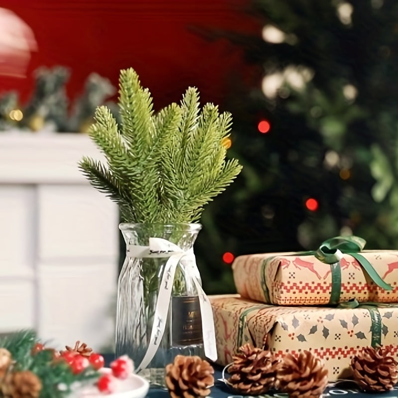 12pcs Artificial Pine Branches Green Plants DIY Accessories For Garland Wreath