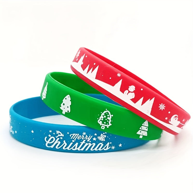 6pcs Christmas Pattern Wristband Silicone Bracelet Santa Claus Bracelet