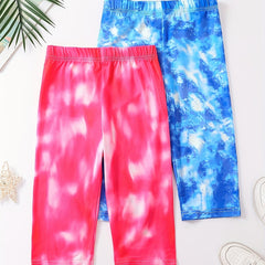 2pcs Girls Tie Dye Yoga Pants, Casual Slim Fit Legging Pants For Yoga Training