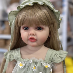 22 Inch Reborn Doll with Long Blond Hair Green Daisy Outfit Sandals