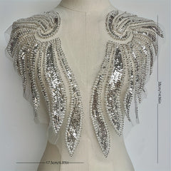 2pcs Golden Wings Sequin Beading Lace Applique for Wedding Dress