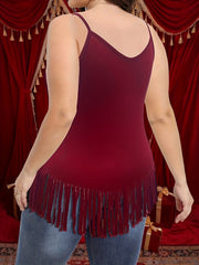 Women's Cami Top with Letter Print & Fringe Trim
