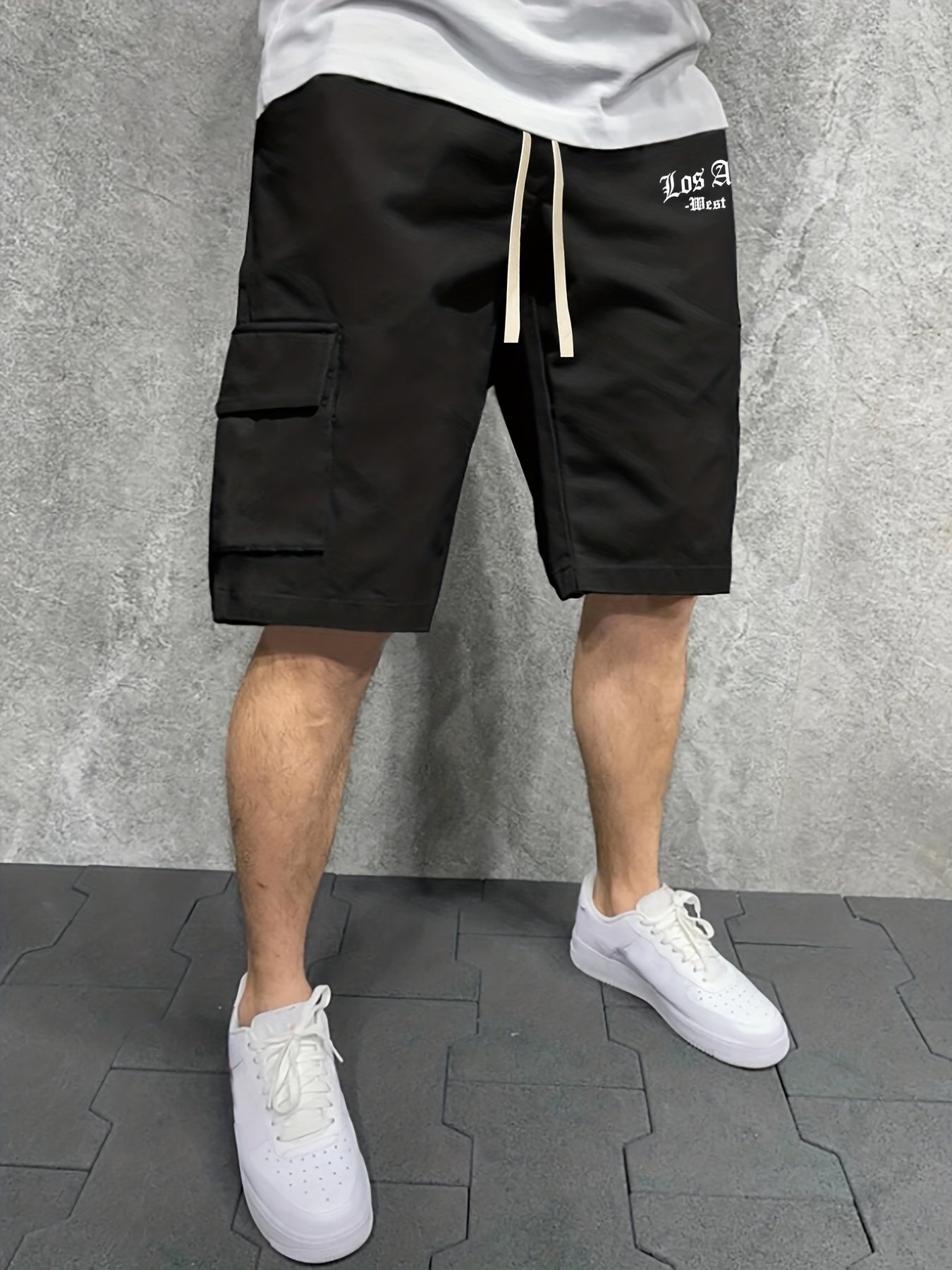 Men's LA Graphic Cargo Shorts Elastic Waist Drawstring